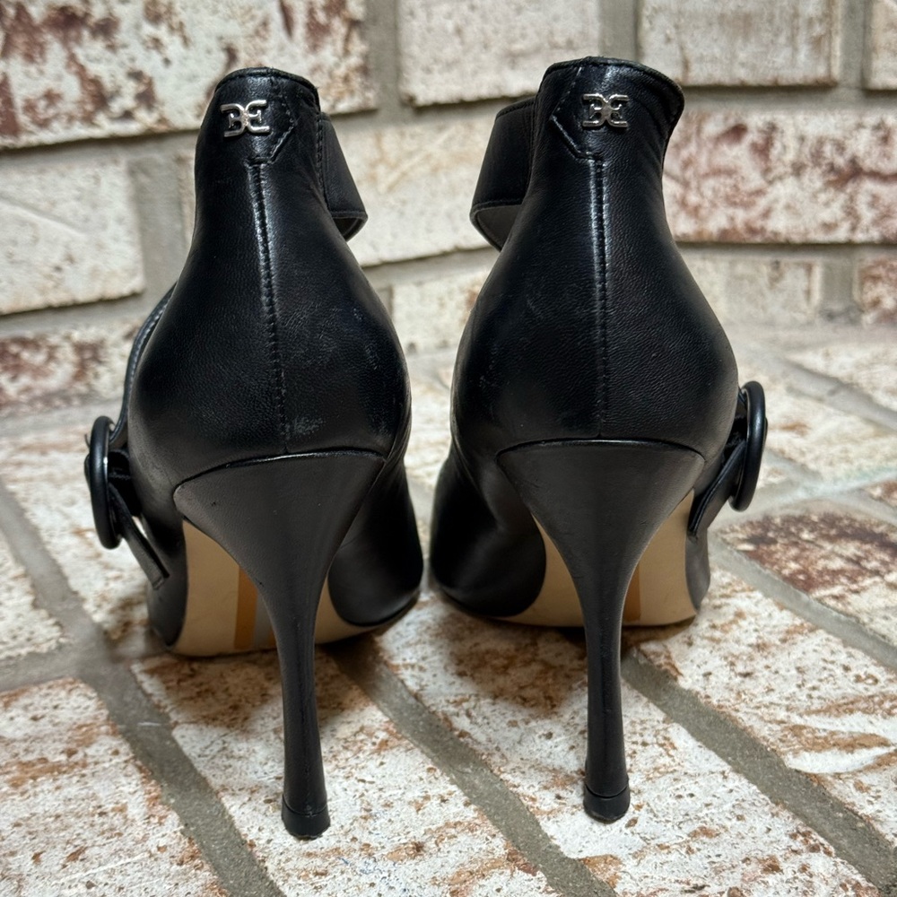 Sam Edelman Black Leather Hinda Cross Strap Pointed-Toe Pumps Heels - Picture 4 of 12